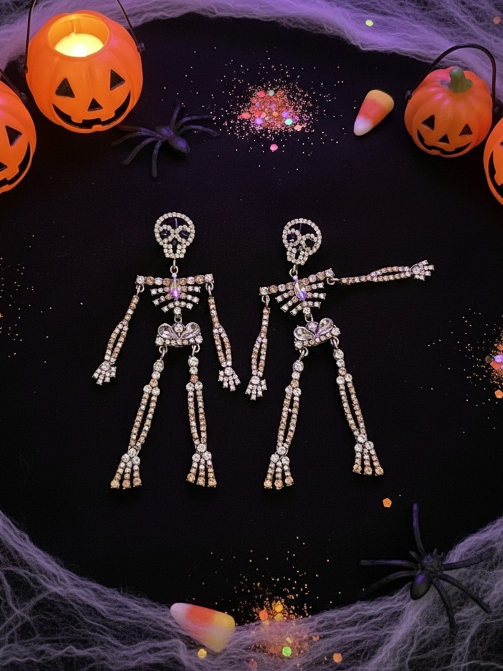 Adorable Crystal Skeleton Earrings Halloween Party Jewelry Womens Articulated